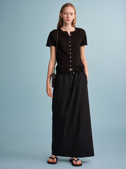 Facade Pattern Summer Wool Maxi Banding Skirt black