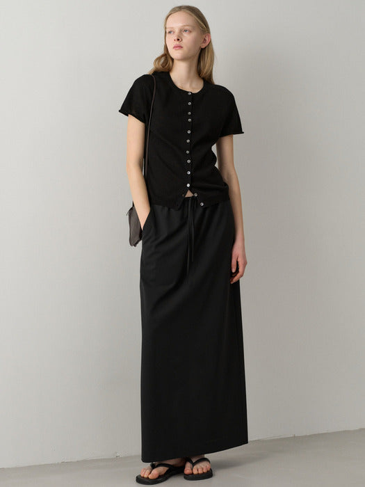 Facade Pattern Summer Wool Maxi Banding Skirt black