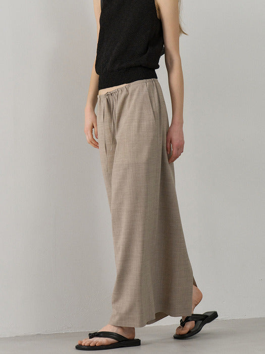 Facade Pattern Summer Wool Maxi Banding Skirt oatmeal