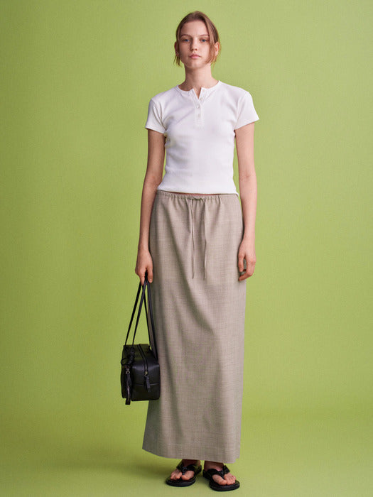Facade Pattern Summer Wool Maxi Banding Skirt oatmeal