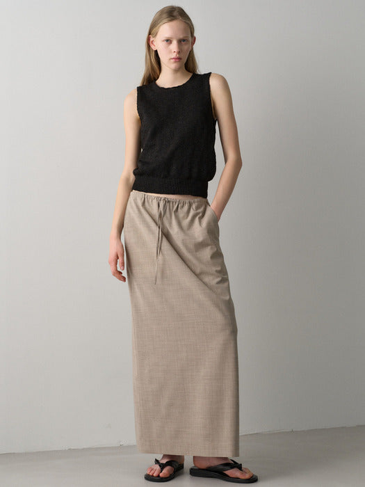 Facade Pattern Summer Wool Maxi Banding Skirt oatmeal