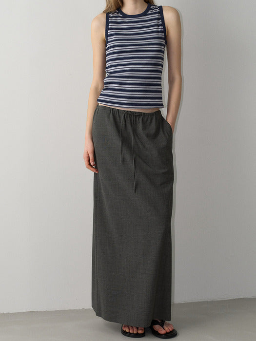 Facade Pattern Summer Wool Maxi Banding Skirt charcoal