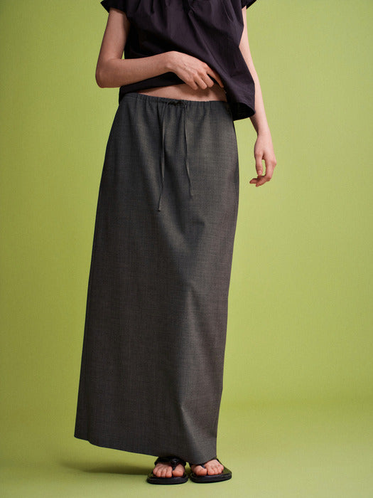 Facade Pattern Summer Wool Maxi Banding Skirt charcoal