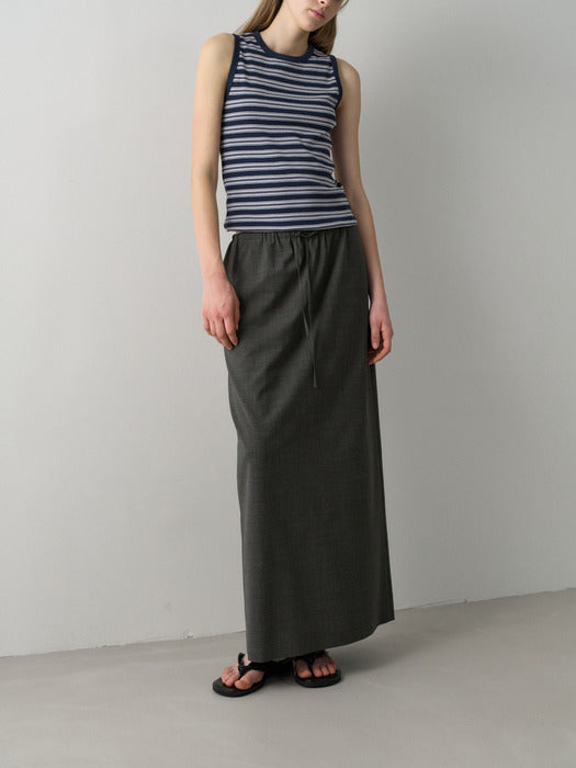 Facade Pattern Summer Wool Maxi Banding Skirt charcoal