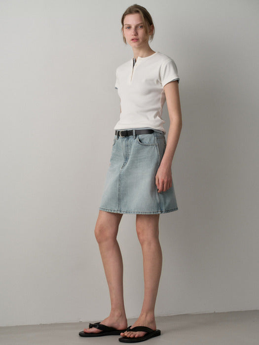 Facade Pattern Classic Denim Mini Skirt light indigo