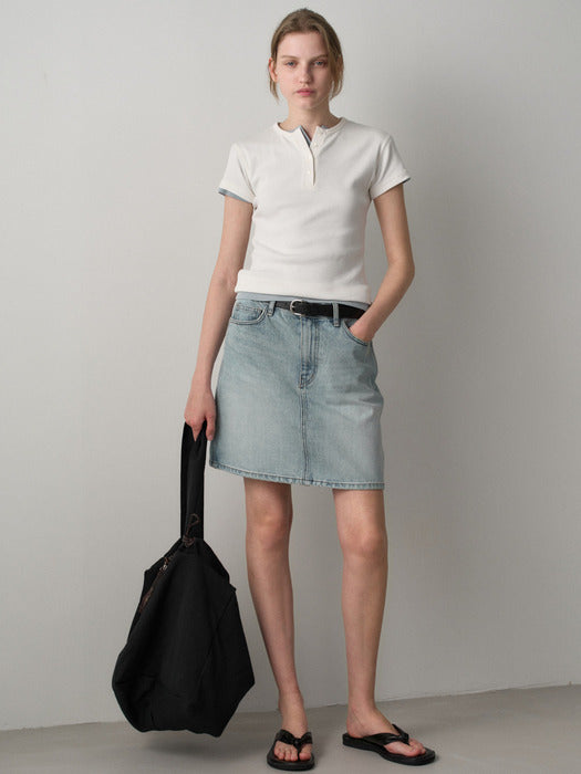Facade Pattern Classic Denim Mini Skirt light indigo