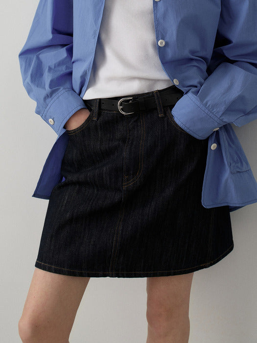 Facade Pattern Classic Denim Mini Skirt textured indigo