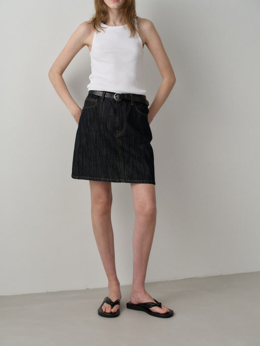 Facade Pattern Classic Denim Mini Skirt textured indigo
