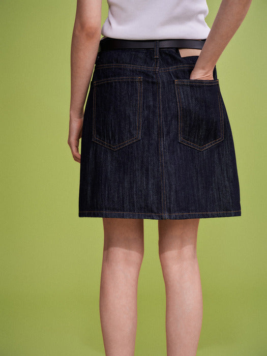 Facade Pattern Classic Denim Mini Skirt textured indigo