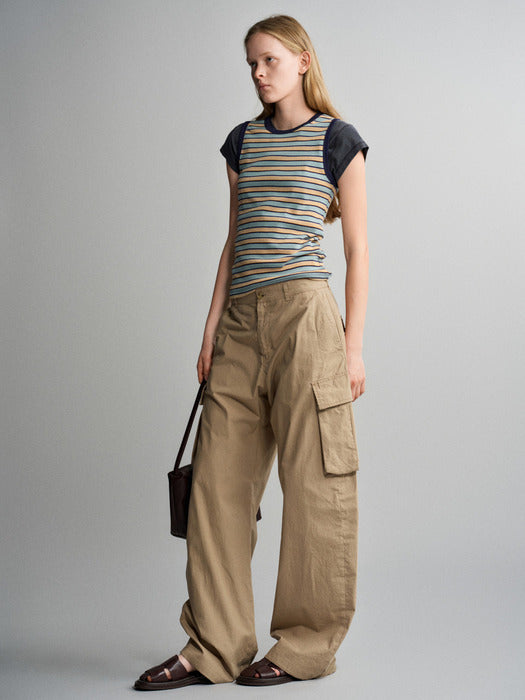 Facade Pattern Vintage Cotton Cargo Pants almond beige