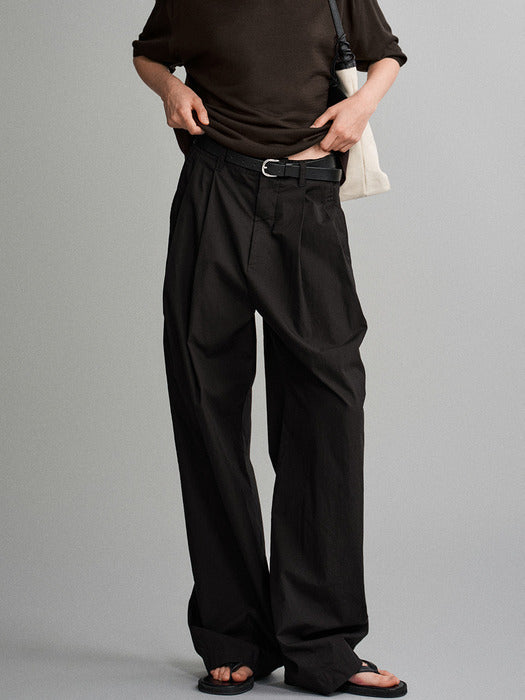 Facade Pattern Vintage Cotton Two-Tuck Wide Pants black