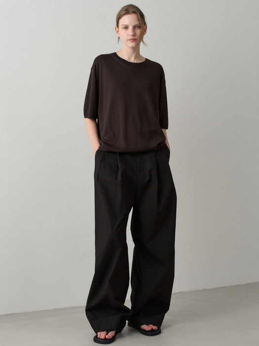 Facade Pattern Vintage Cotton Two-Tuck Wide Pants black