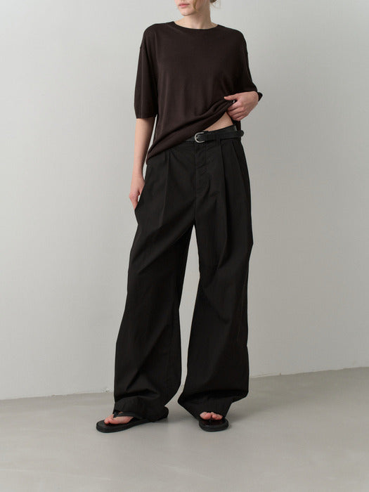 Facade Pattern Vintage Cotton Two-Tuck Wide Pants black