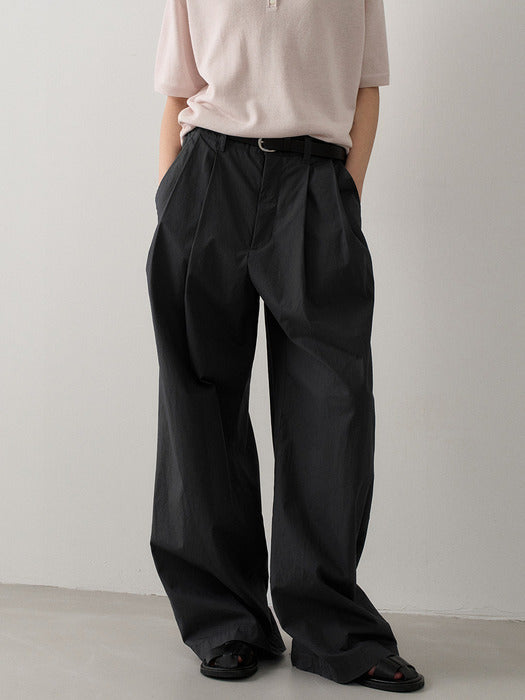 Facade Pattern Vintage Cotton Two-Tuck Wide Pants charcoal