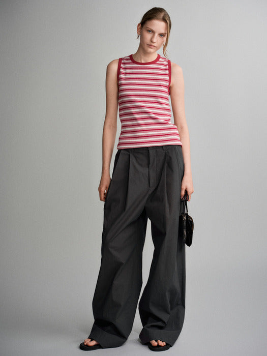 Facade Pattern Vintage Cotton Two-Tuck Wide Pants charcoal
