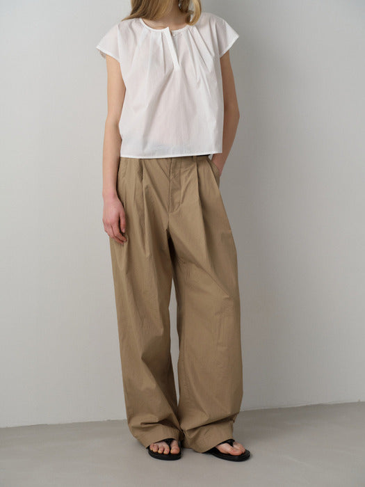 Facade Pattern Vintage Cotton Two-Tuck Wide Pants almond beige