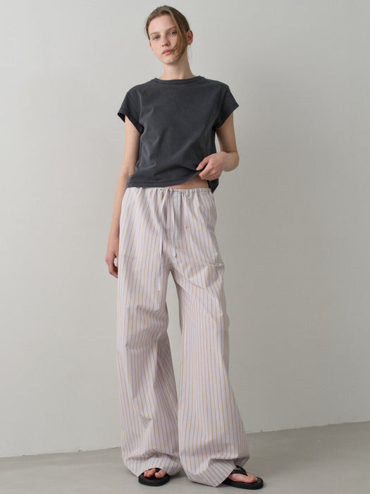 Facade Pattern Stripe Wide Banding Pants lavender
