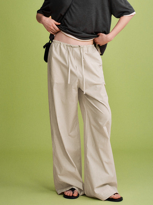 Facade Pattern Stripe Wide Banding Pants ivory