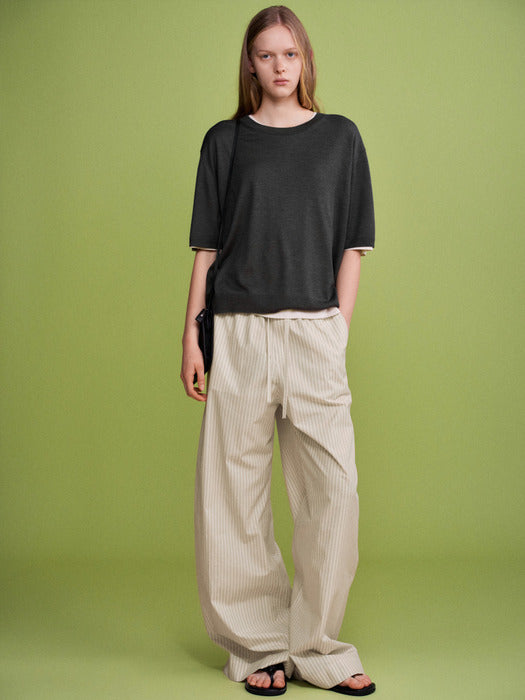 Facade Pattern Stripe Wide Banding Pants ivory