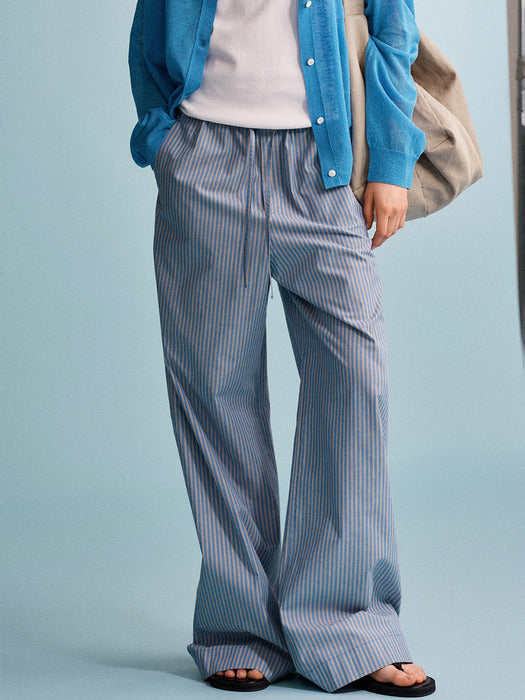 Facade Pattern Stripe Wide Banding Pants blue