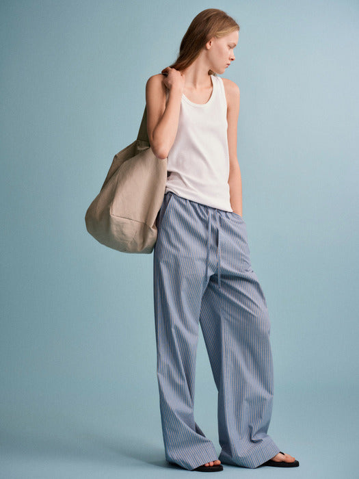 Facade Pattern Stripe Wide Banding Pants blue