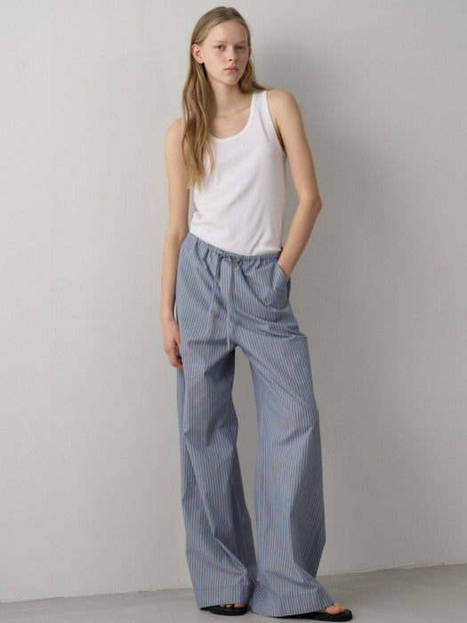 Facade Pattern Stripe Wide Banding Pants blue