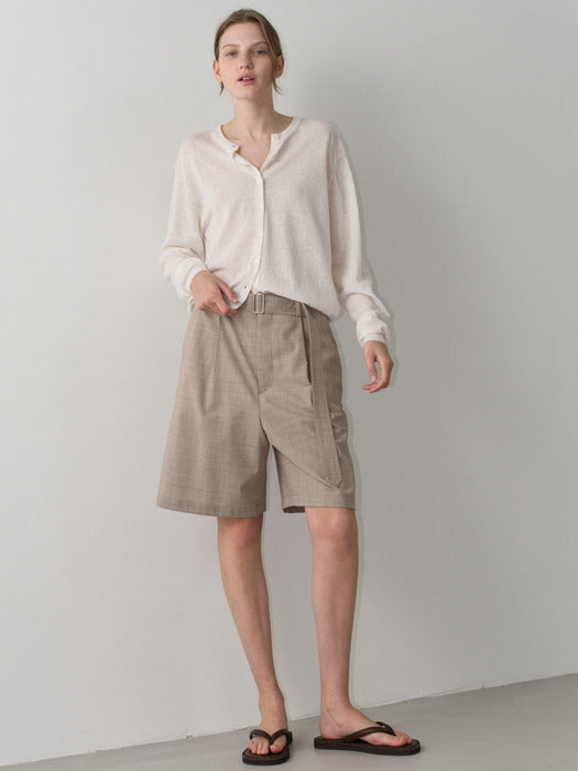 Facade Pattern Summer Wool Belted Bermuda Pants oatmeal