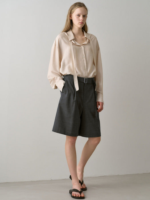 Facade Pattern Summer Wool Belted Bermuda Pants charcoal