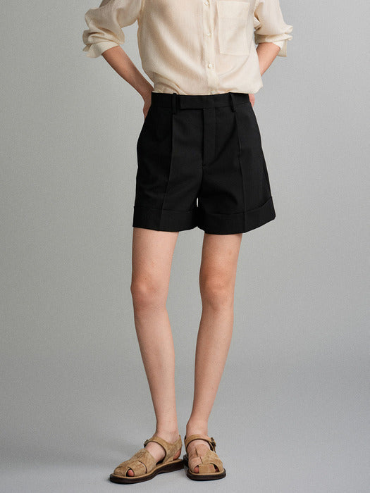 Facade Pattern Summer Wool Bermuda Pants black