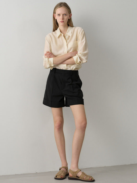Facade Pattern Summer Wool Bermuda Pants black