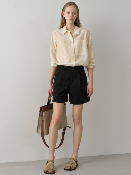 Facade Pattern Summer Wool Bermuda Pants black