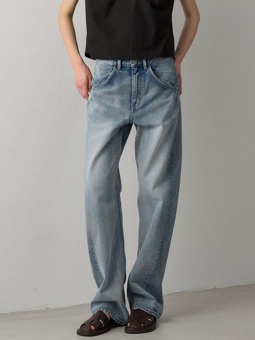 Facade Pattern Curved Tapered Denim faded wash