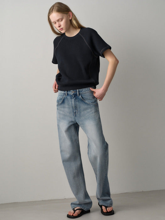 Facade Pattern Curved Tapered Denim faded wash