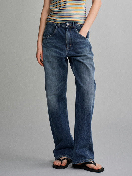 Facade Pattern Curved Tapered Denim deep blue