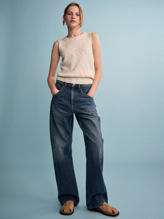 Facade Pattern Curved Tapered Denim deep blue