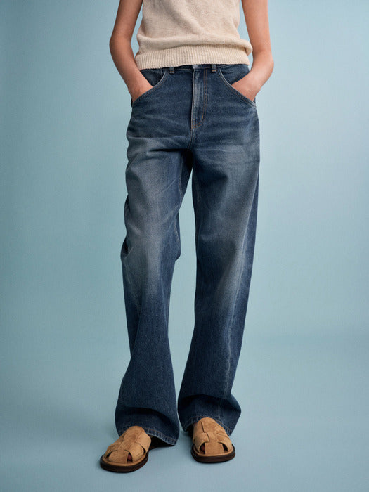 Facade Pattern Curved Tapered Denim deep blue