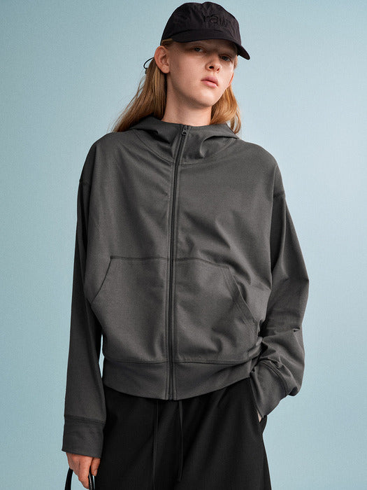 Facade Pattern Cotton Light Hoodie Zip-up charcoal