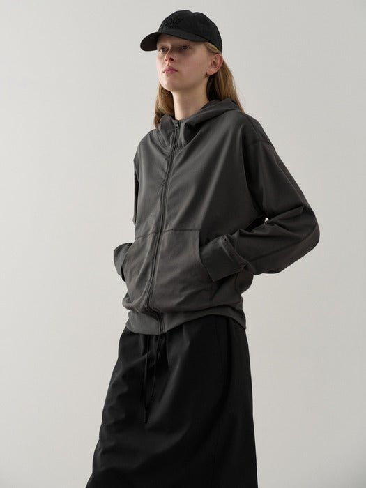 Facade Pattern Cotton Light Hoodie Zip-up charcoal