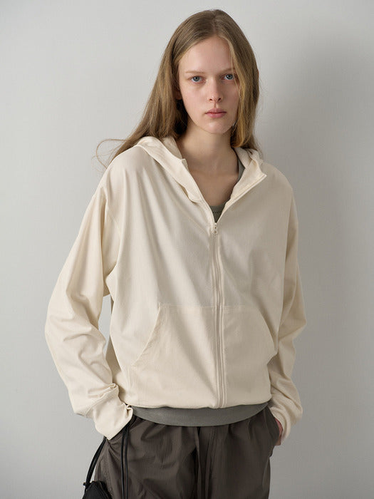 Facade Pattern Cotton Light Hoodie Zip-up ivory