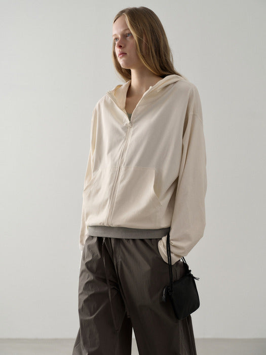 Facade Pattern Cotton Light Hoodie Zip-up ivory