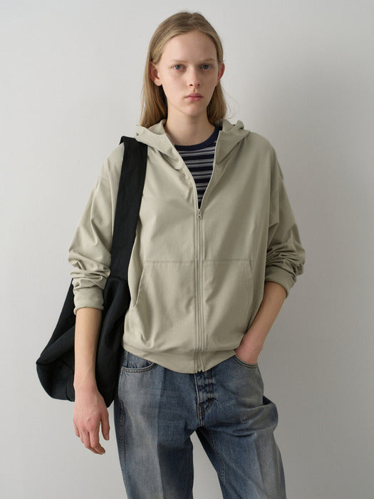 Facade Pattern Cotton Light Hoodie Zip-up sage
