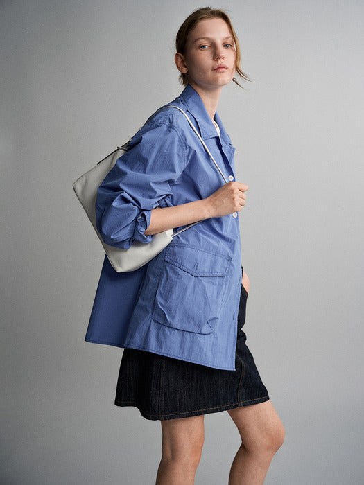 Facade Pattern Open Collar Shirt Jacket blue