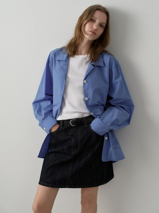 Facade Pattern Open Collar Shirt Jacket blue