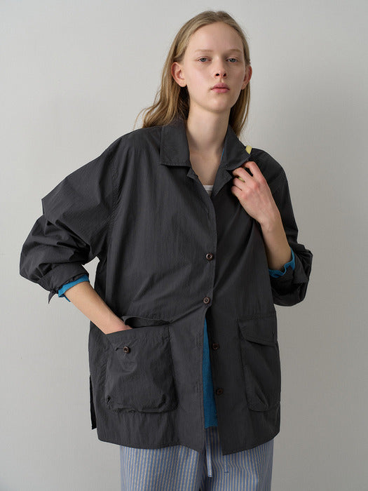 Facade Pattern Open Collar Shirt Jacket charcoal