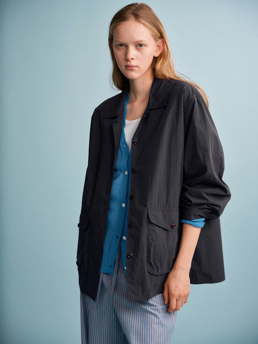 Facade Pattern Open Collar Shirt Jacket charcoal