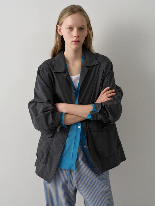 Facade Pattern Open Collar Shirt Jacket charcoal
