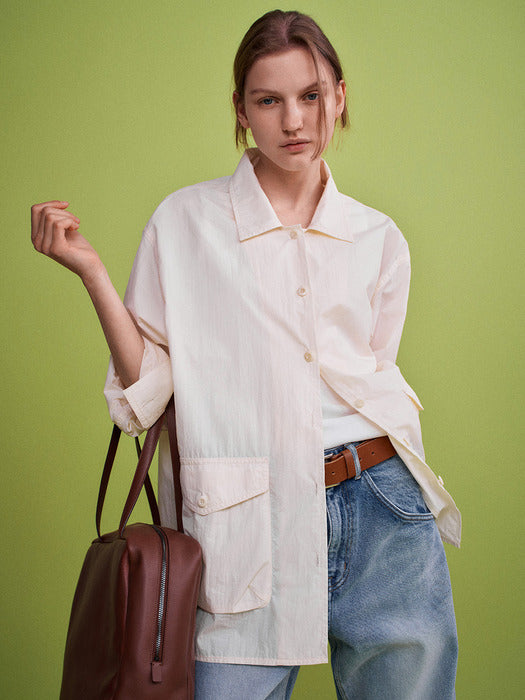 Facade Pattern Open Collar Shirt Jacket cream
