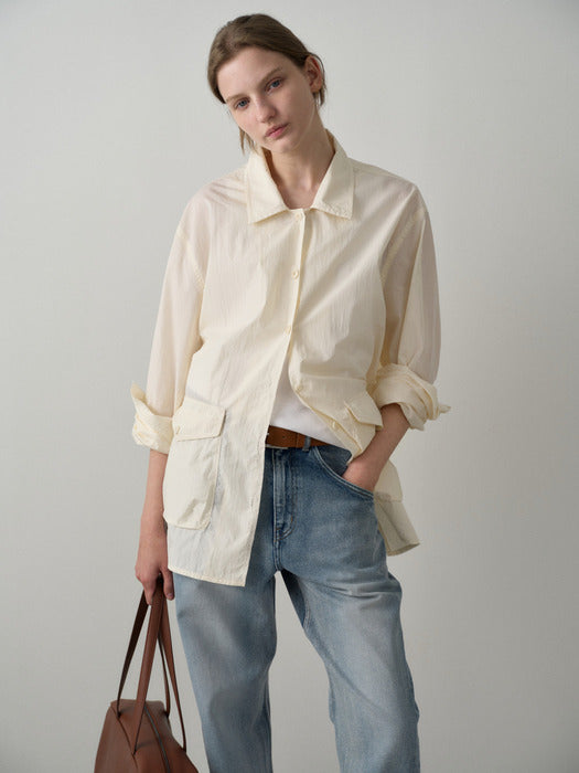 Facade Pattern Open Collar Shirt Jacket cream
