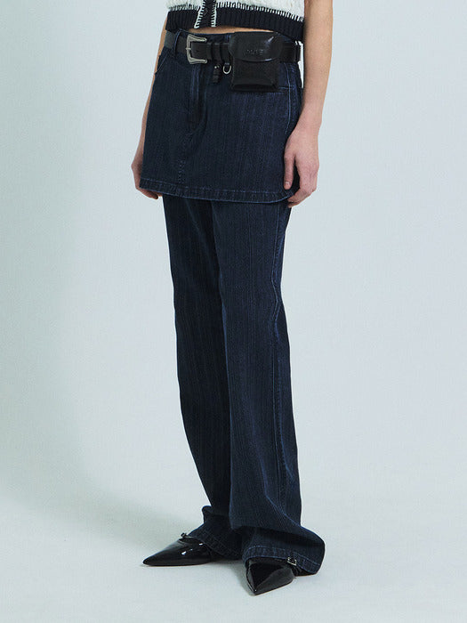 Grove 26Ss Nell Denim Skirt Pants (Dark Blue)