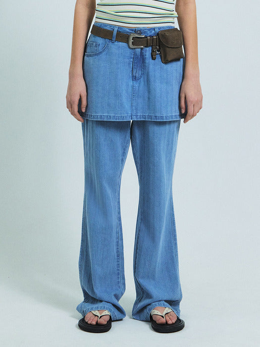 Grove 26Ss Nell Denim Skirt Pants (Light Blue)